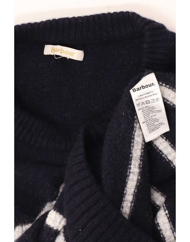 Maglione maglione con scollo a barca da donna Barbour UK 14 Lana a righe blu navy medio