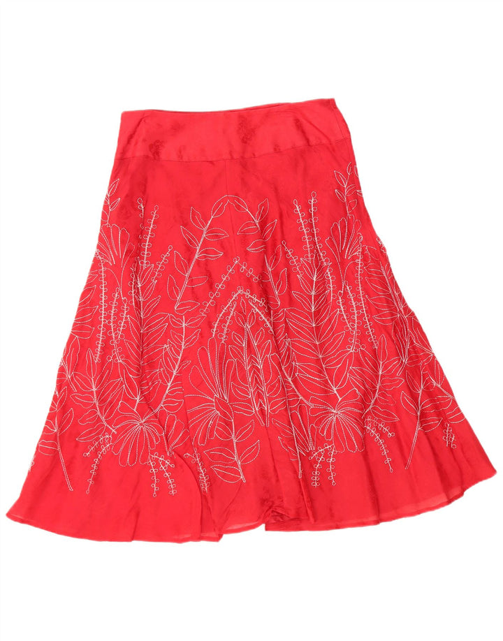 MONSOON Gonna a trapezio da donna UK 10 piccola W30 seta floreale rossa