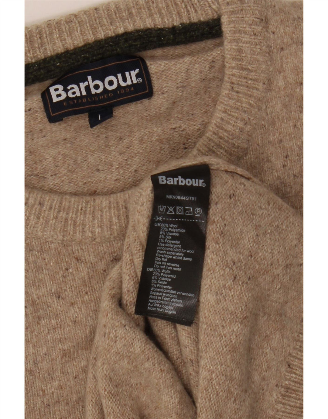 Barbour Mens girocollo maglione maglione grande lana screziata beige