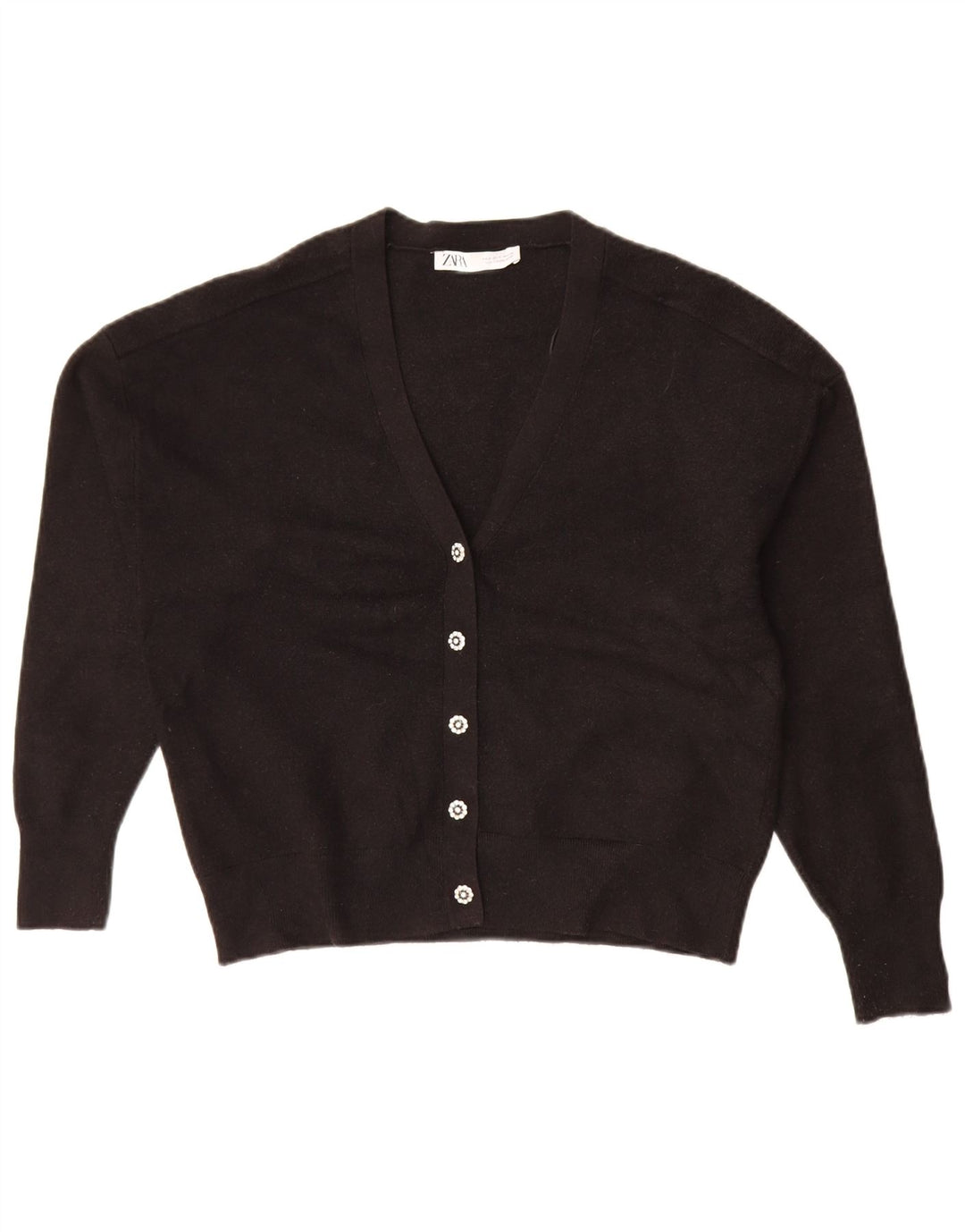 Maglione cardigan corto da donna Zara UK 14 viscosa nera media