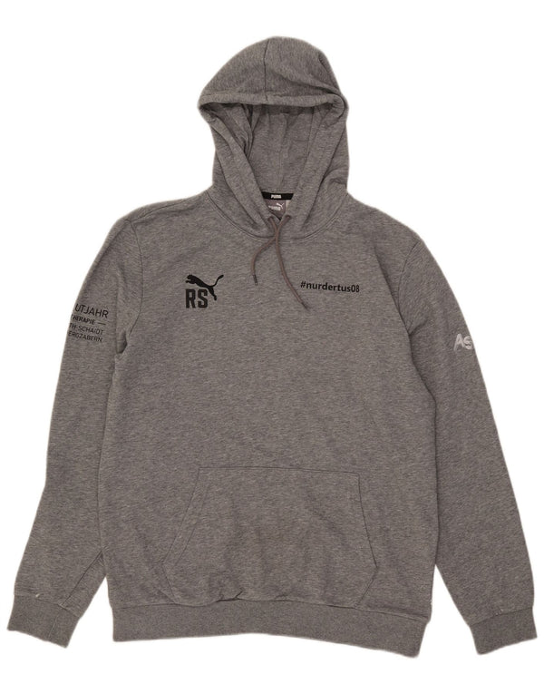 Felpa con cappuccio grafica da uomo Puma grande in cotone chiazzato grigio