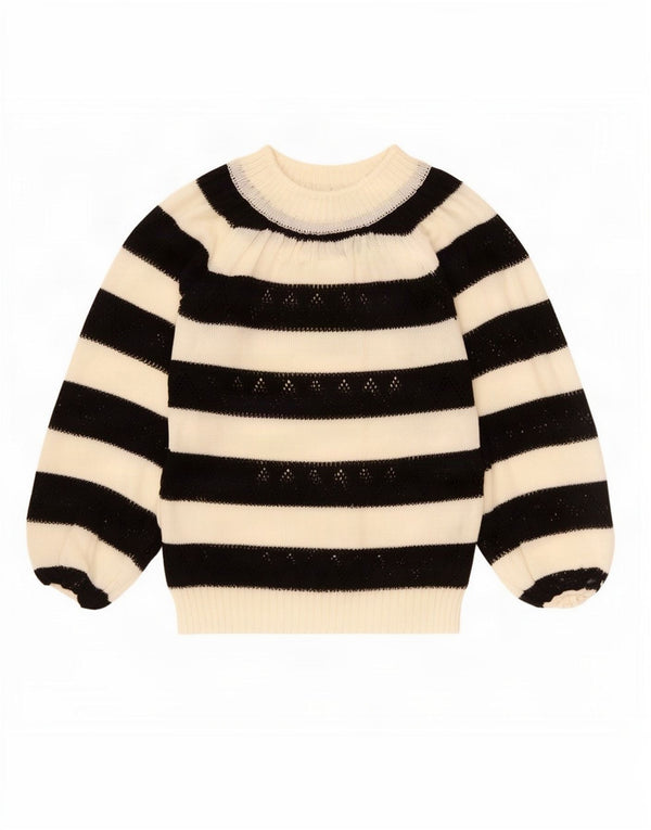 Maglione maglione girocollo da donna vintage UK 16 grandi strisce bianche