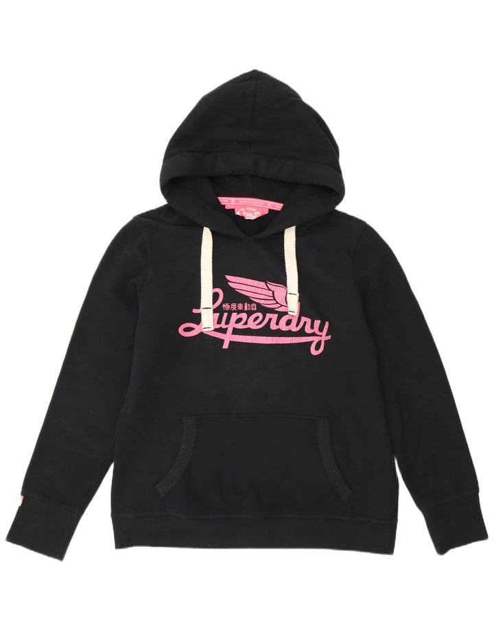 Felpa con cappuccio grafica da donna SUPERDRY UK 18 XL cotone nero