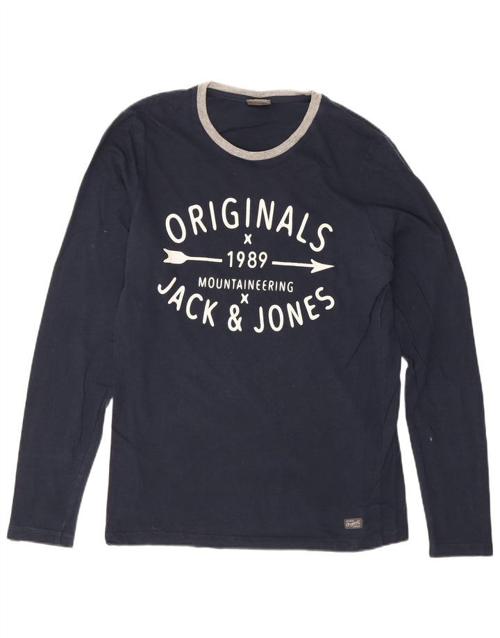 Jack & Jones Top grafico da uomo a maniche lunghe in cotone blu navy medio