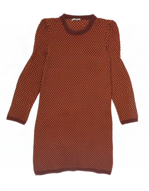 Abito maglione a maniche lunghe da donna Cos UK 6 XS cotone geometrico marrone