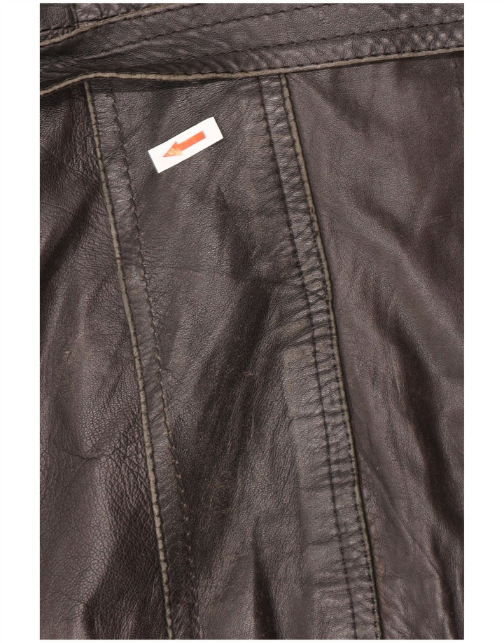 Giacca in pelle doppiopetto vintage da uomo UK 34 XS nera retrò
