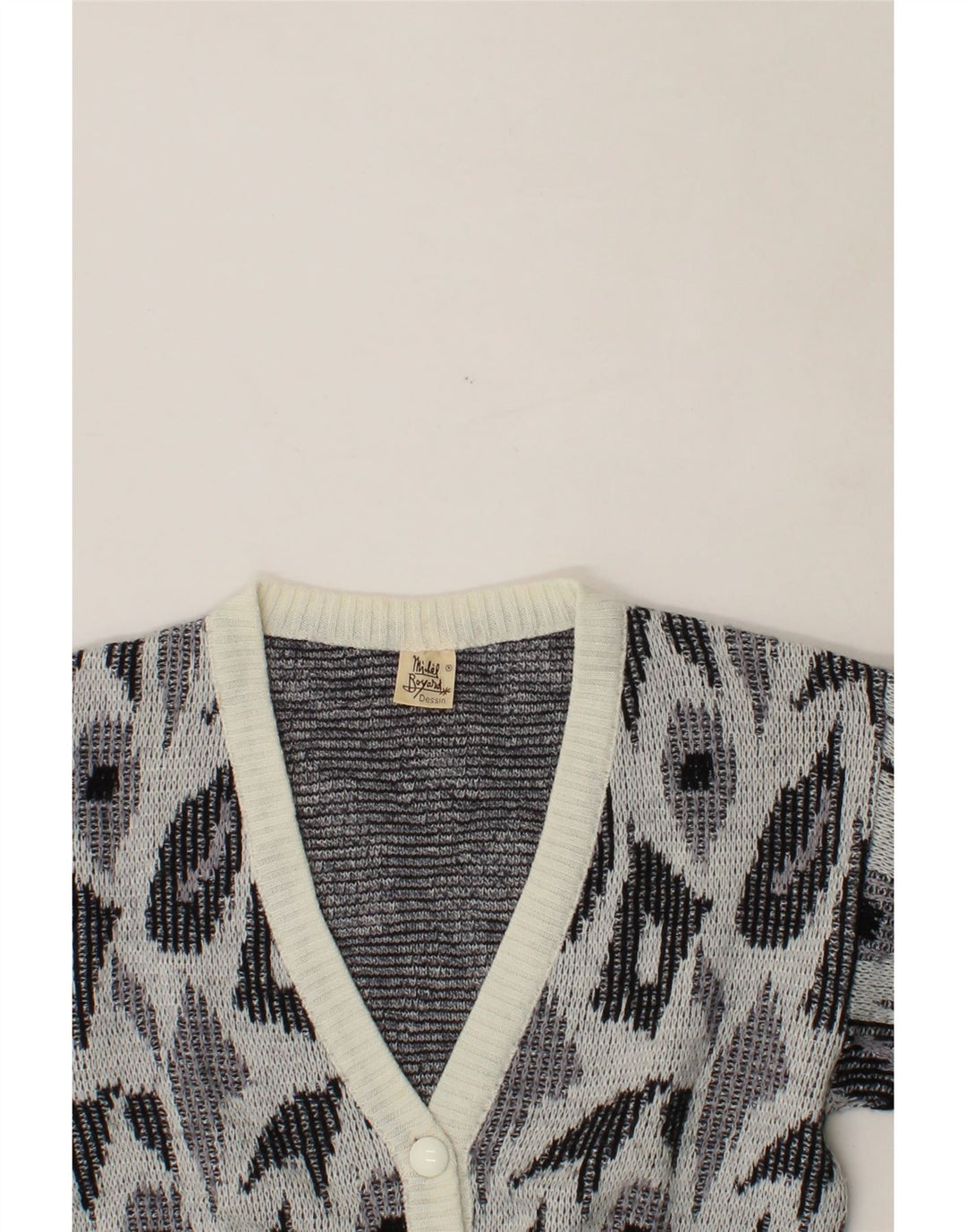 VINTAGE Womens Cardigan Sweater UK 14 Large Grey Geometric Vintage Vintage and Second-Hand Vintage from Messina Hembry 