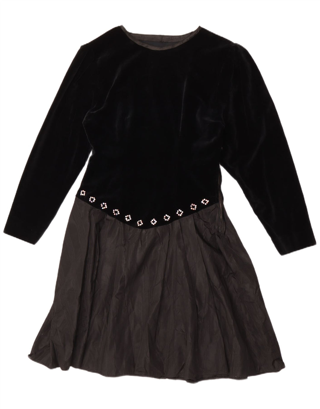 Abito a trapezio a maniche lunghe da donna vintage UK 14 medio nero