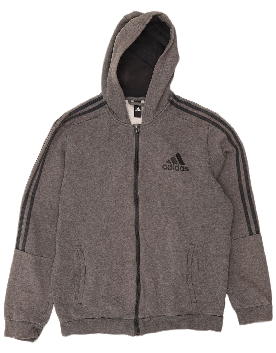 Maglione con cappuccio e zip Adidas da uomo grande in cotone grigio