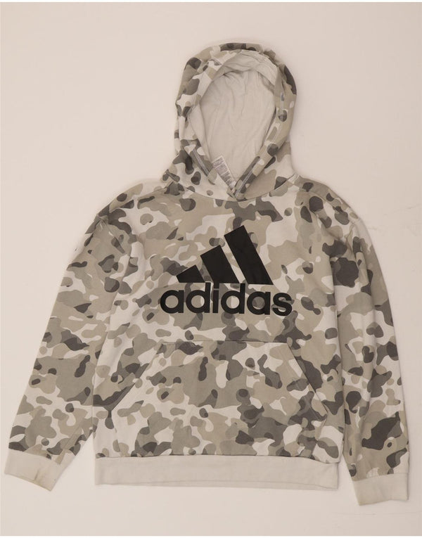 Felpa con cappuccio grafica da ragazzo Adidas 15-16 anni XL in cotone mimetico grigio