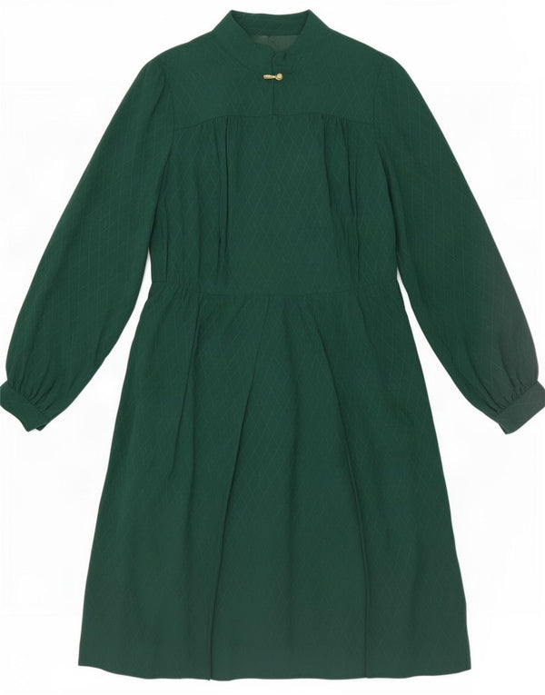 Abito vintage da donna a maniche lunghe a trapezio UK 14 Verde medio geometrico