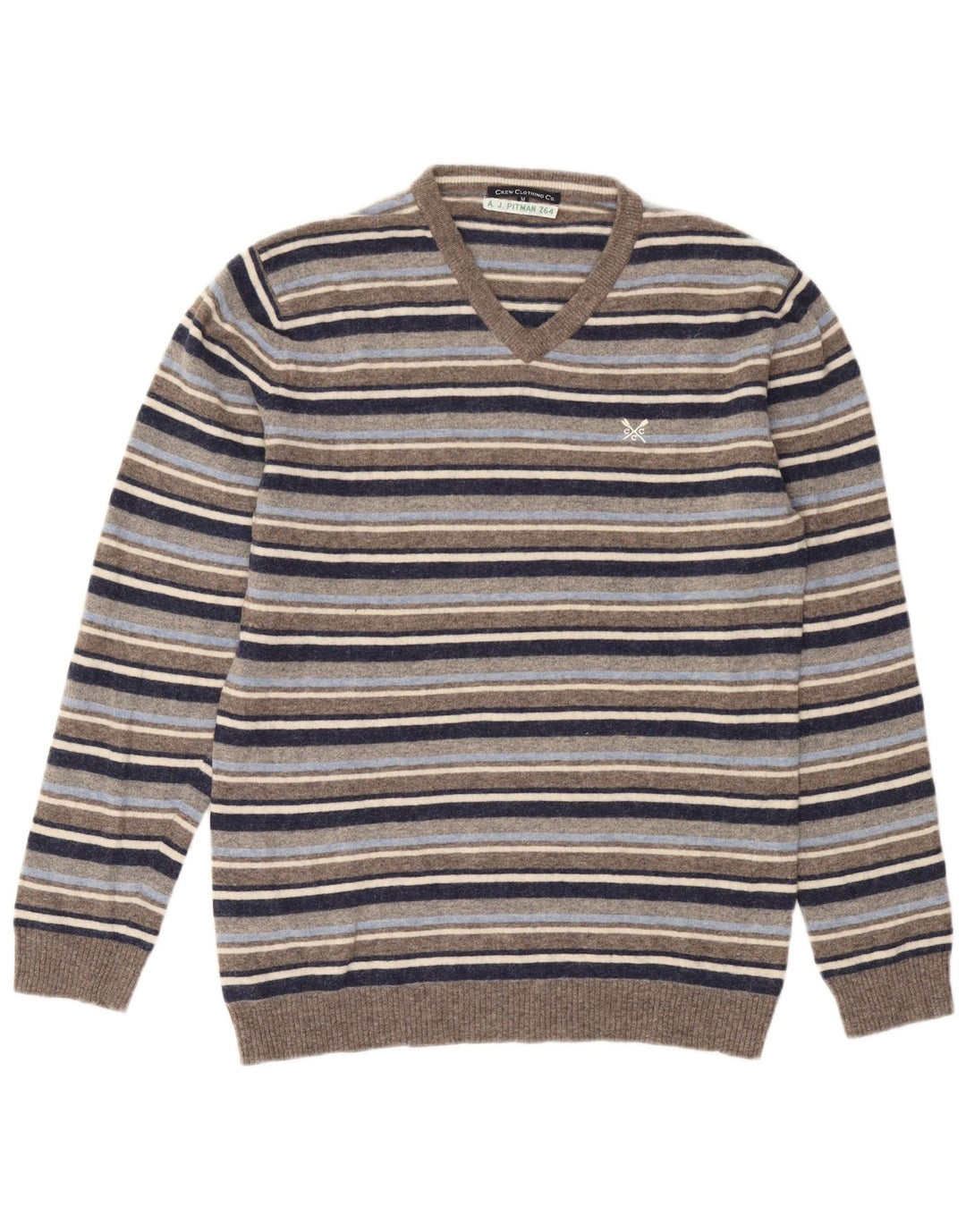Crew Clothing Maglione da uomo con scollo a V in lana a righe grigio medio