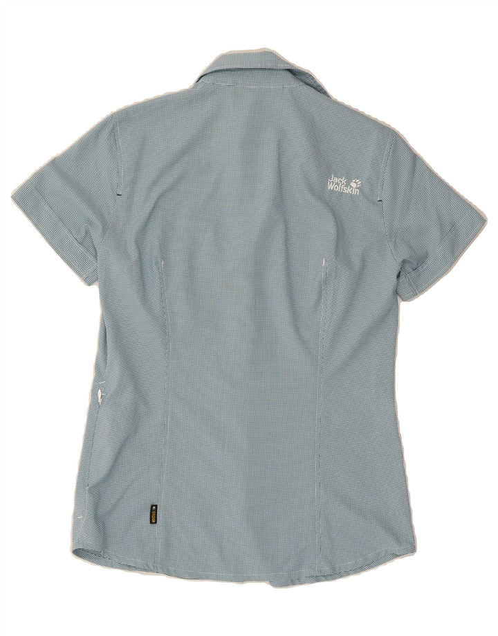 JACK WOLFSKIN Womens Short Sleeve Shirt UK 10 Small Blue Gingham Polyester Vintage Jack Wolfskin and Second-Hand Jack Wolfskin from Messina Hembry 