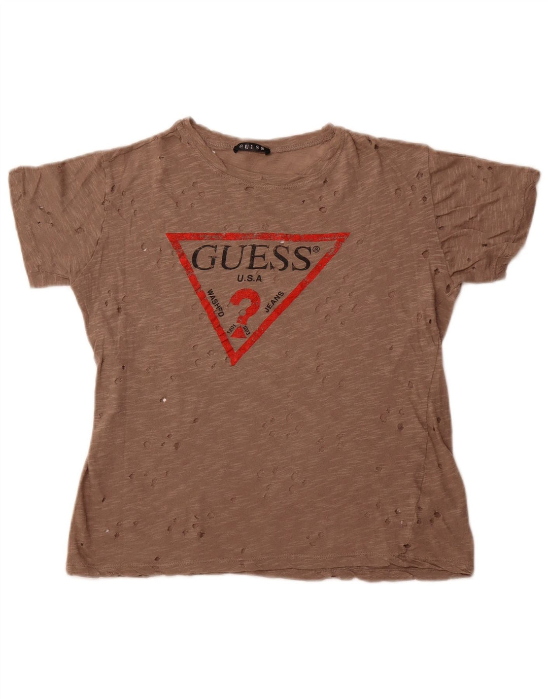 Guess T-shirt grafica traforata da donna Top UK 14 Marrone medio