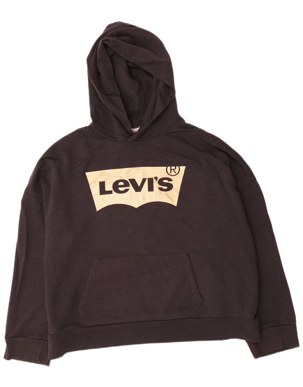 Maglione con cappuccio oversize grafico da donna Levi's UK 16 grande cotone nero