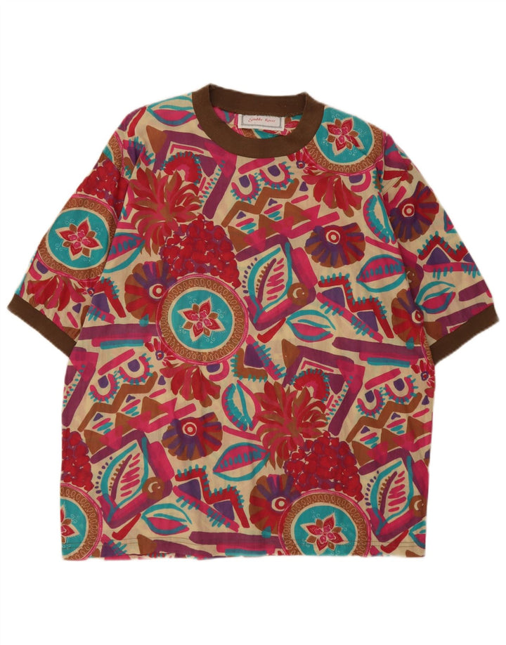 Top camicetta da donna vintage UK 16 grande motivo geometrico multicolore