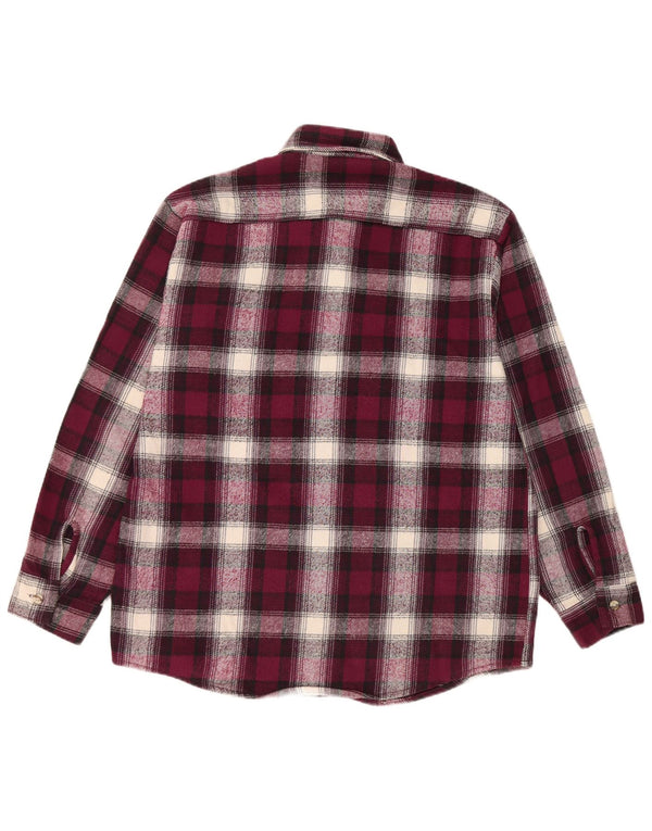 Camicia vintage da uomo in flanella di cotone a quadri bordeaux grandi