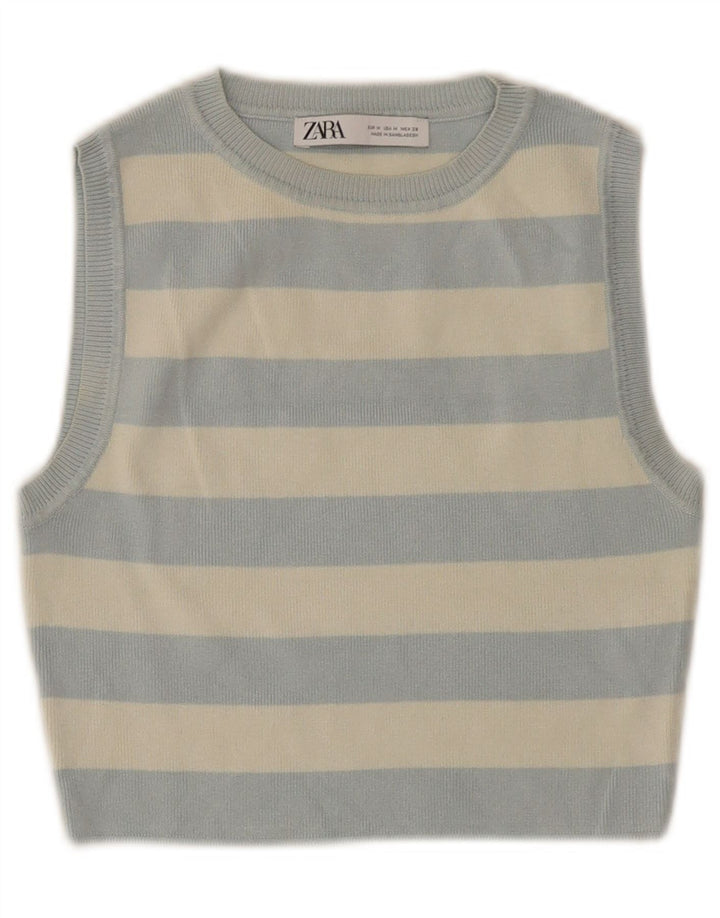 Canotta corta da donna ZARA UK 12 Viscosa a righe blu medio