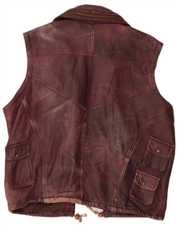 Gilet multiuso in pelle vintage da uomo IT 50 grande marrone