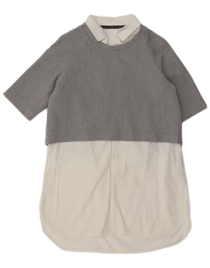 Abito a trapezio da donna Zara UK 14 Cotone color block grigio medio