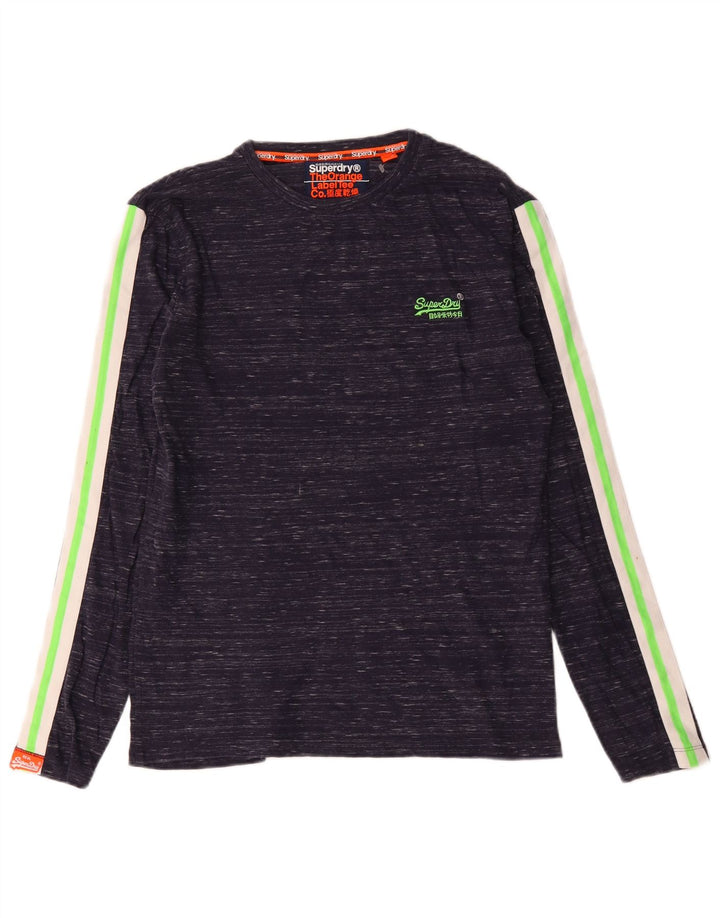 Top da uomo Superdry a maniche lunghe in cotone screziato blu navy