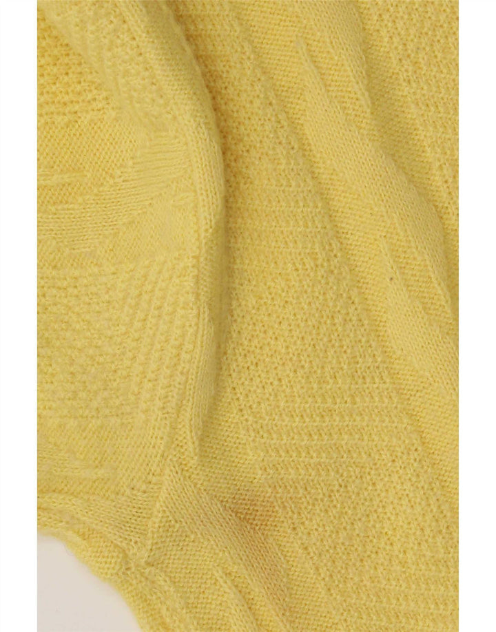 Maglione vintage da uomo con collo a polo, grande, in lana gialla