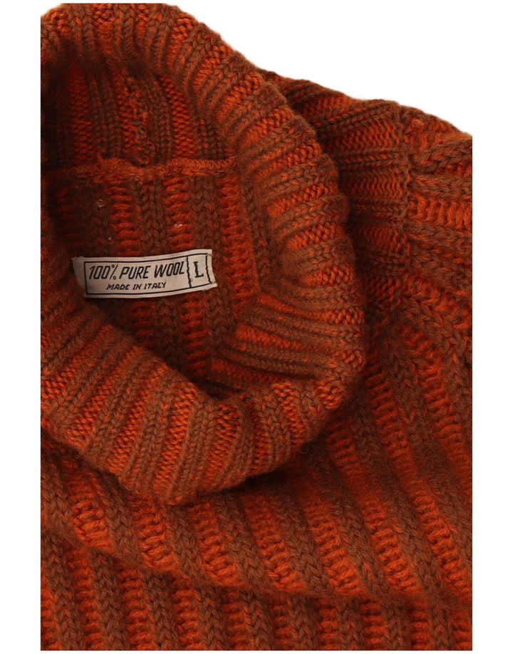 Maglione vintage da uomo con collo alto e maglione di lana a righe arancioni grandi