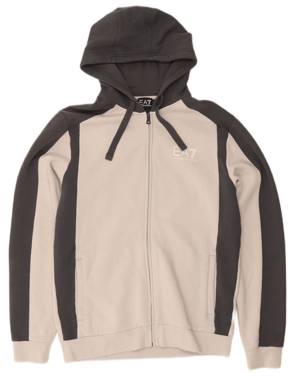 Maglione con cappuccio e zip da uomo Emporio Armani 2XL in cotone color block grigio