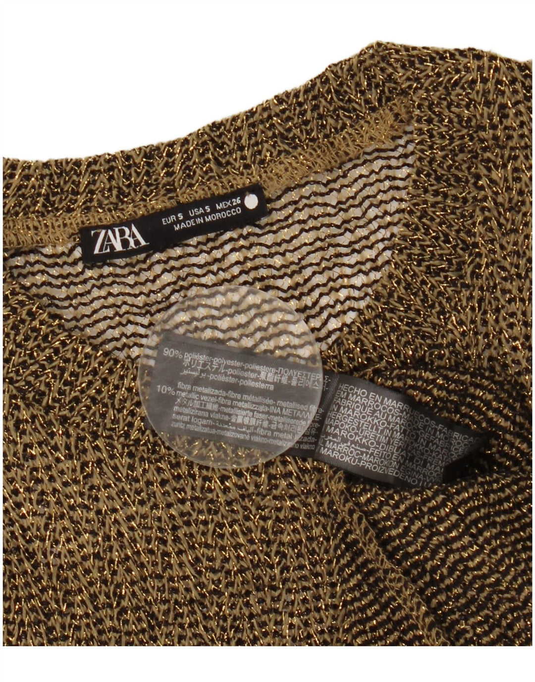 Top trasparente da donna Zara a maniche lunghe UK 10 piccolo poliestere chiazzato oro