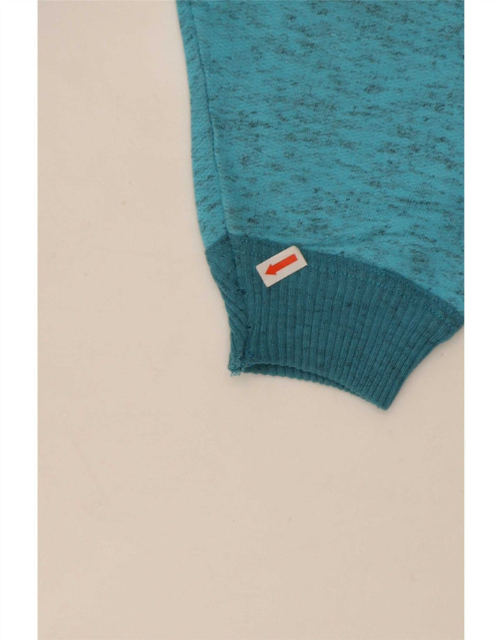 Felpa vintage da uomo con collo con zip grafica, maglione grande blu screziato