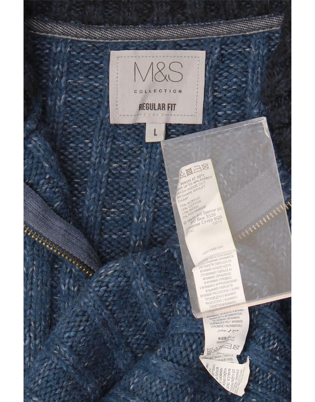 MARKS & SPENCER Maglione da uomo con zip e collo grande blu screziato