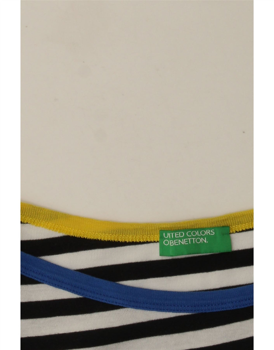 Top da donna Benetton manica 3/4 UK 8 Small blu navy a righe