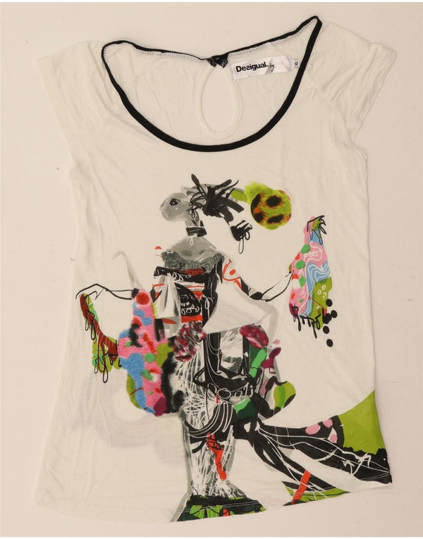 Desigual T-shirt grafica da donna Top UK 18 XL Off White Viscosa