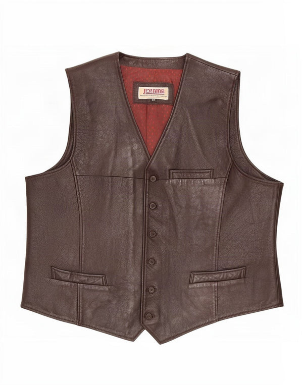 Jofama Mens Leather Waistcoat IT 60 3XL Brown