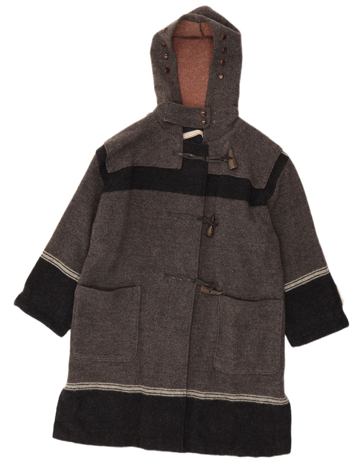 Montgomery vintage da uomo con cappuccio IT 42 XL Lana vergine color block grigio