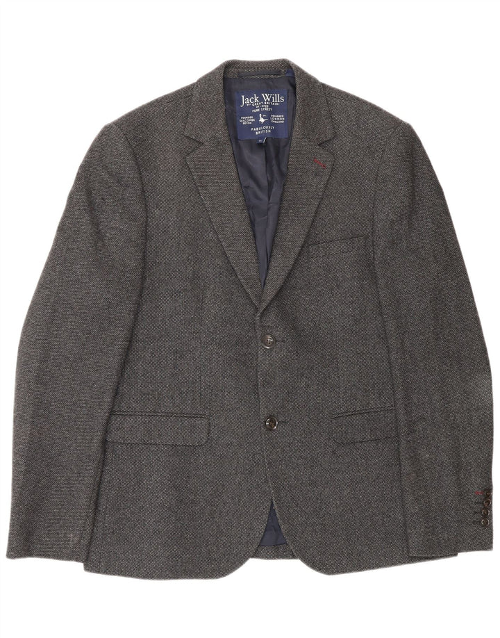 Giacca blazer da uomo a 2 bottoni Jack Wills UK 42 XL lana grigia