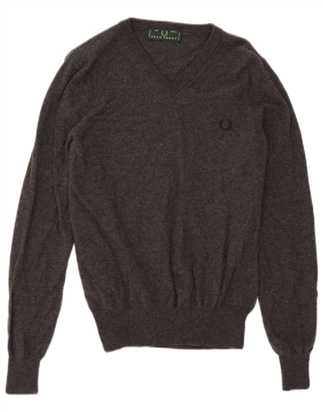 Maglione da uomo con scollo a V Fred Perry in lana grigio medio