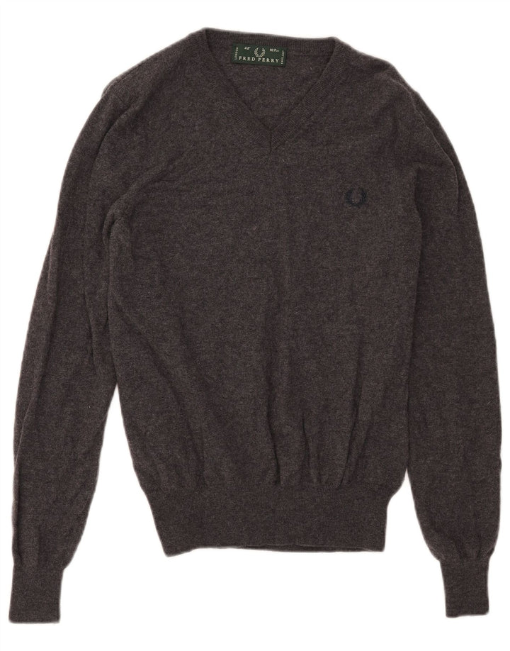 Maglione da uomo con scollo a V Fred Perry in lana grigio medio