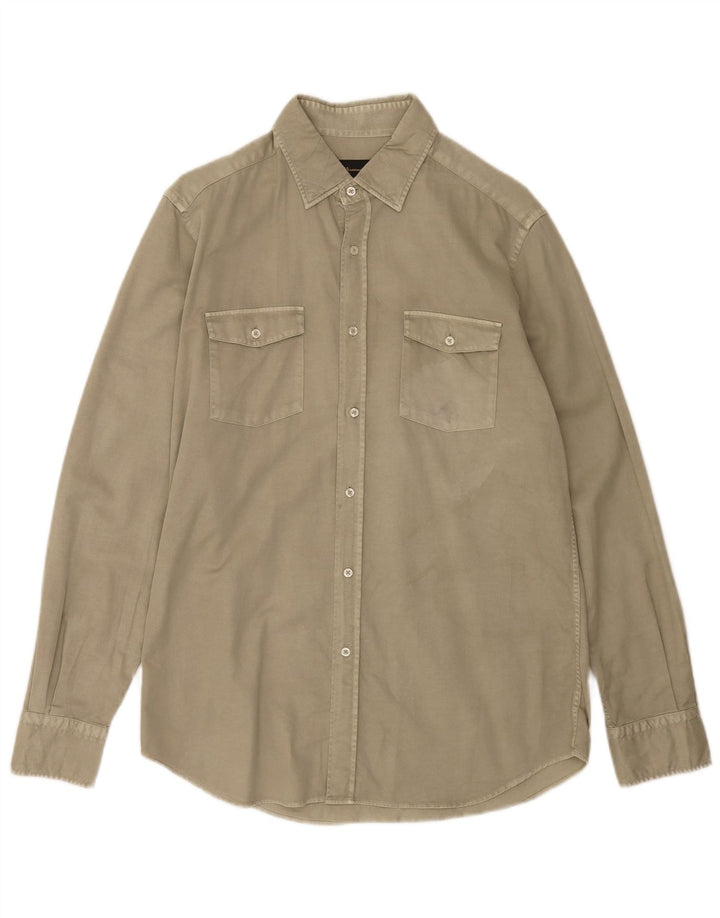 Camicia da uomo Massimo Dutti in cotone kaki medio