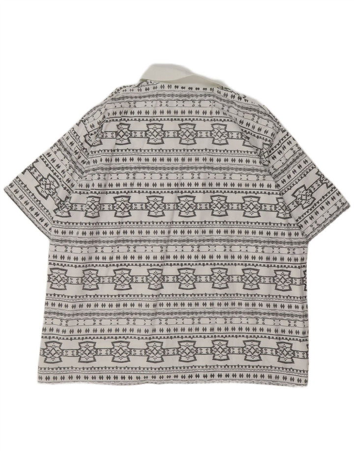 JOHN F GEE Camicia pullover a maniche corte da uomo 2XL Cotone geometrico bianco