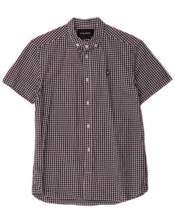 Lyle & Scott Camicia a maniche corte da uomo piccola classica in cotone a quadretti blu