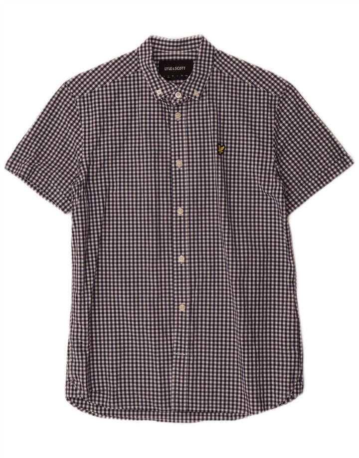 Lyle & Scott Camicia a maniche corte da uomo piccola classica in cotone a quadretti blu