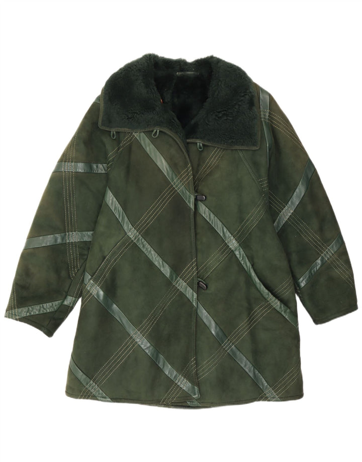 Cappotto in shearling vintage da donna UK 14 verde medio a quadri
