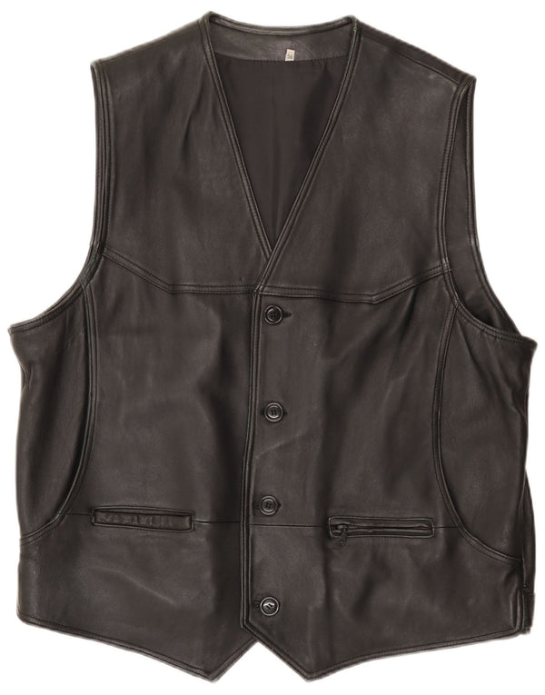 Gilet in pelle vintage da uomo IT 56 3XL Nero