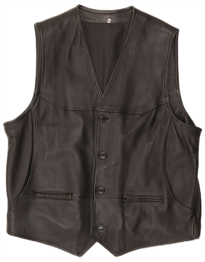 Gilet in pelle vintage da uomo IT 56 3XL Nero