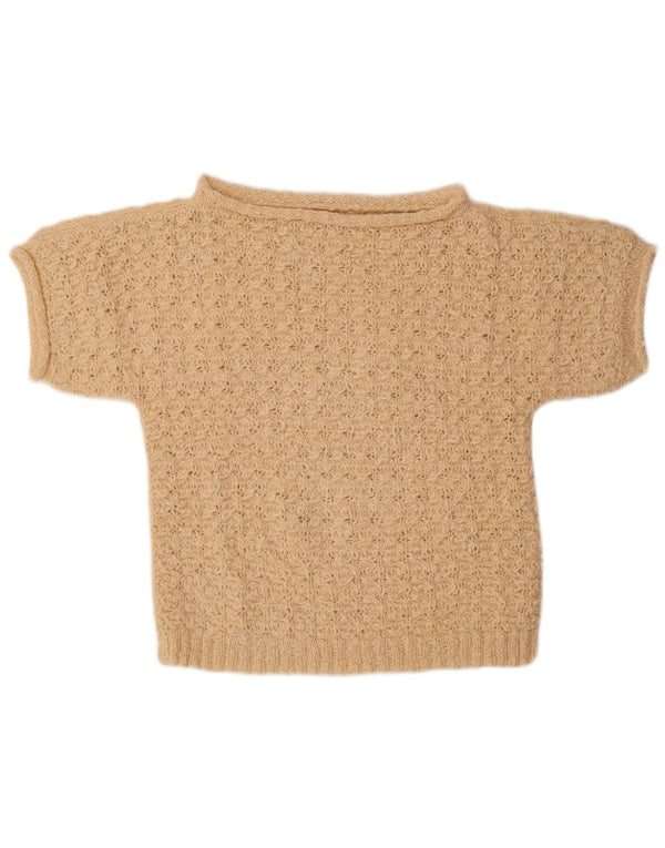 Maglione da donna vintage a maniche corte con scollo a barca UK 14 Beige medio