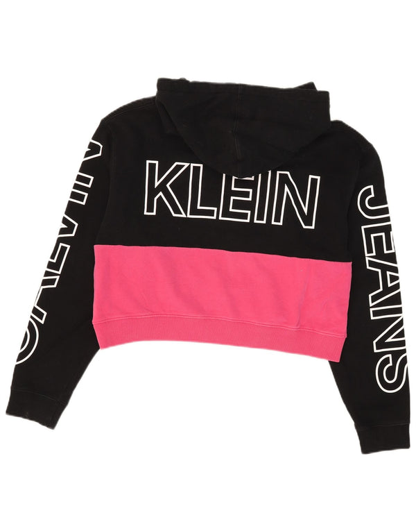 Felpa con cappuccio corta oversize da donna Calvin Klein Jeans UK 10 piccola nera