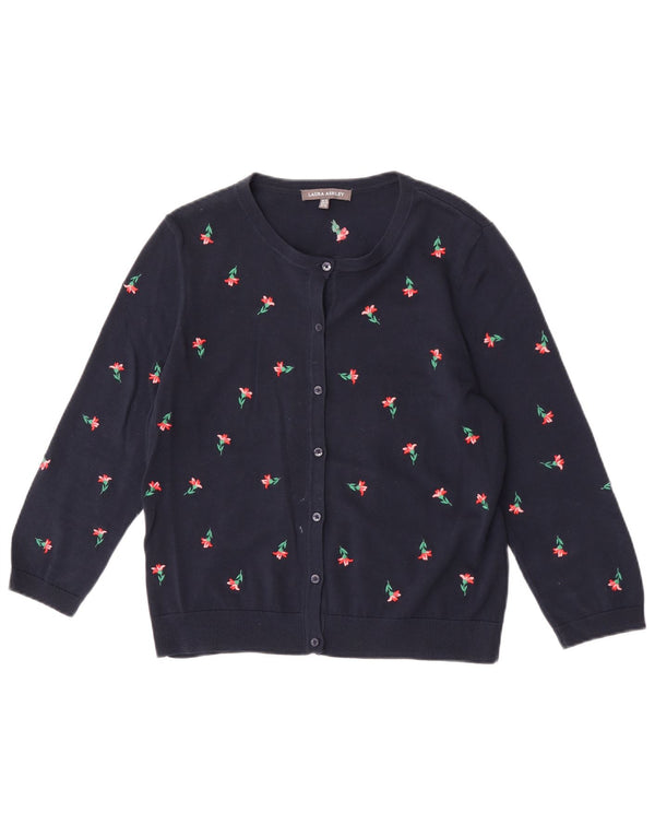 Maglione cardigan da donna Laura Ashley UK 12 Medio blu navy floreale