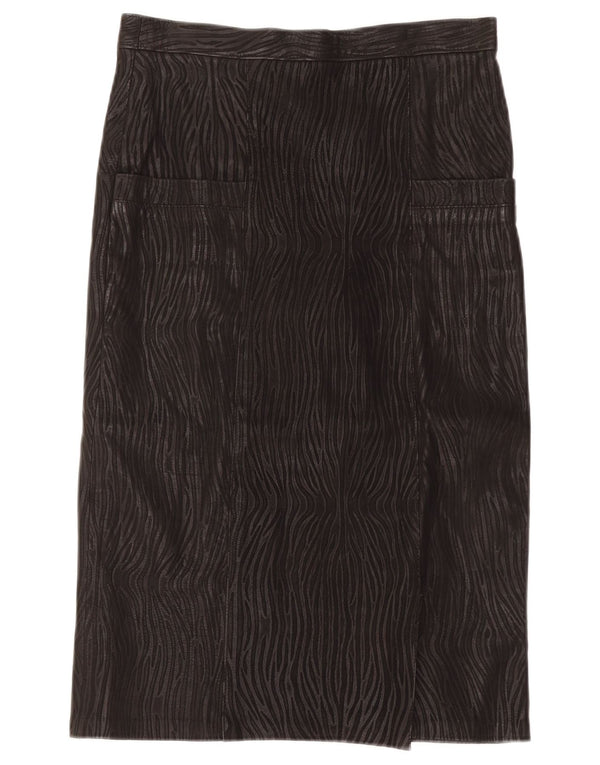 Gonna in pelle vintage da donna IT 46 grande W30 nera stampa animalier