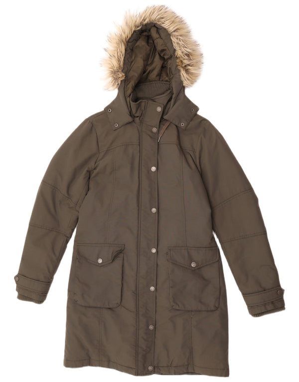 Fat Face Womens Hooded Padded Coat UK 12 Medium Khaki Nylon